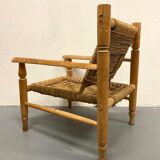 Wood and rope armchair and footrest