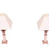 small Classic Greek Pink Marble table lamps 1980s Italy
