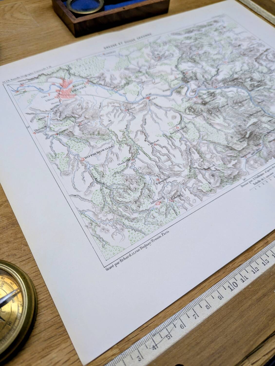 Dresden and Saxon Switzerland, original map printed in 1879.