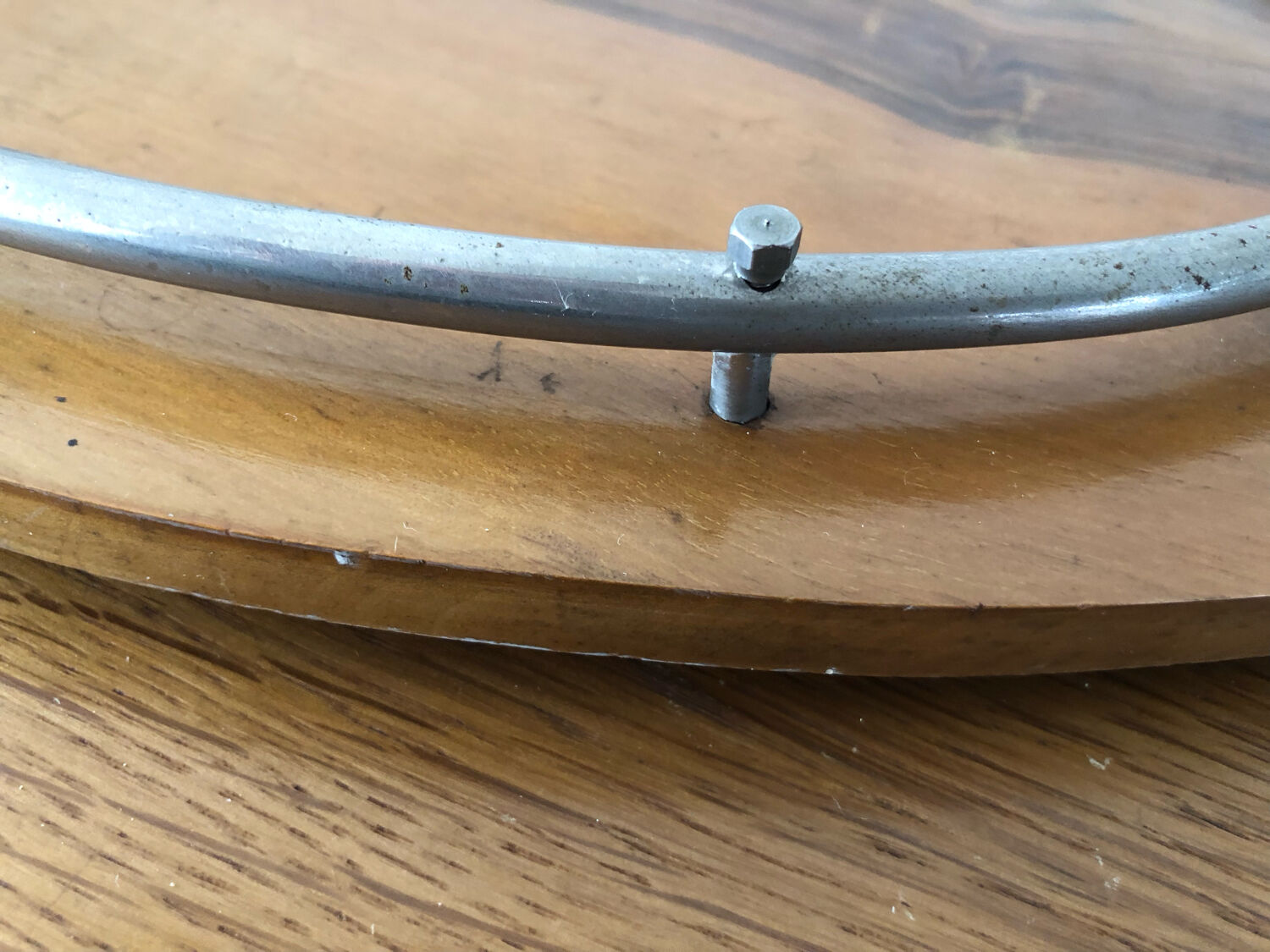 Vintage wood and metal tray for cheeses or decoration