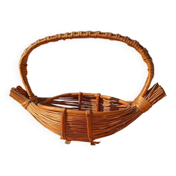 Corbeille à fruits, panier vintage en rotin, années 60