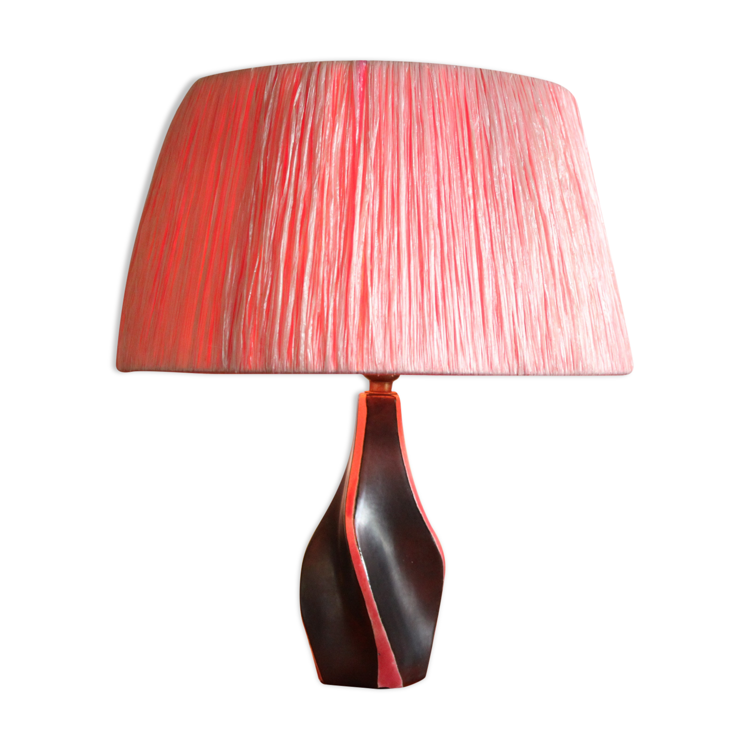 Table lamp in rafia and ceramic black pink 1950