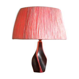 Lampe de table en rafia et céramique noir rose 1950