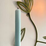 Wall Candle Holder, Green Metal Leaves