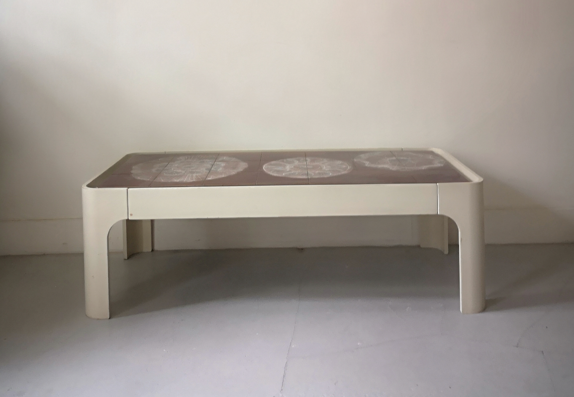 Coffee table in wood and ceramic, design 1970