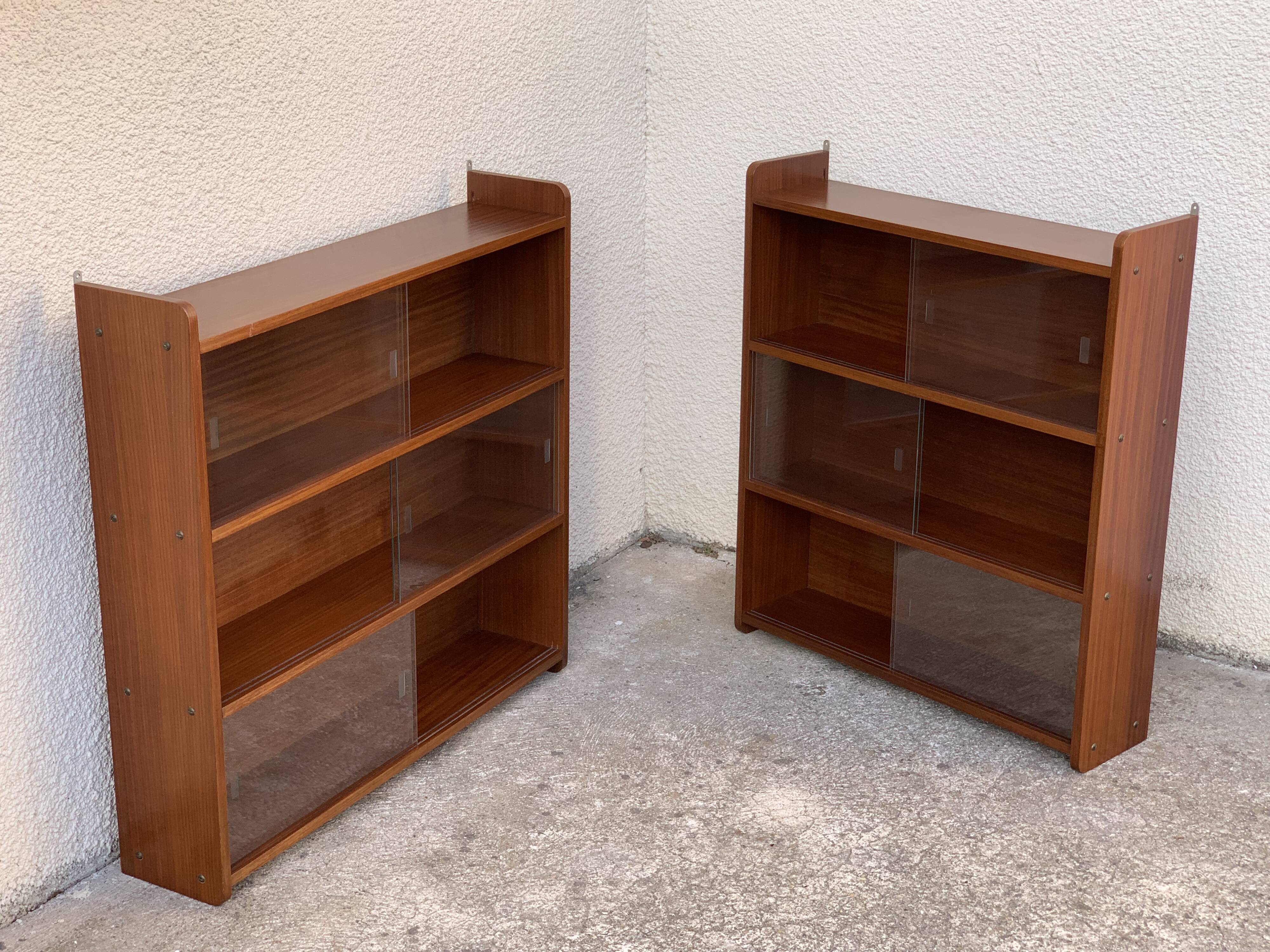 glass wall bookcase in vintage teak 1950