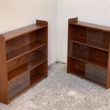 glass wall bookcase in vintage teak 1950