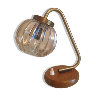 Lampe de chevet vintage en laiton et verre fumé