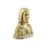 Alabaster Marble Bust Christ Sacred Heart Antique 1920 Signed 32cm