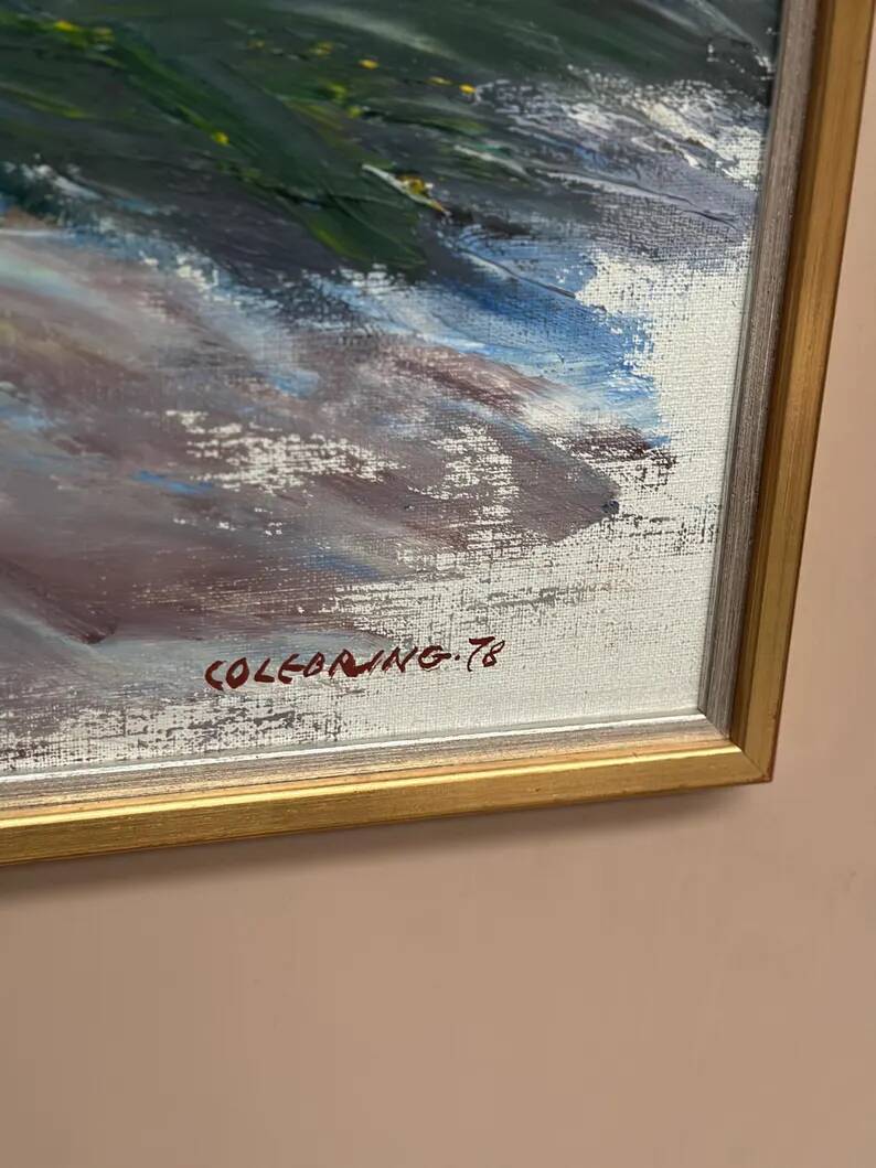 Large Original Swedish Oil on Canvas – “Abstract Composition” by Johny Colebring – 1978 – Signed – Vintage & Framed – 83×73 cm