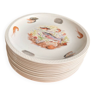 Set of 12 vintage soup plates with marine decor – Moulin des Loups France –