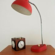 Lampe de Table Col de Cygne en Métal Rouge & Argent
