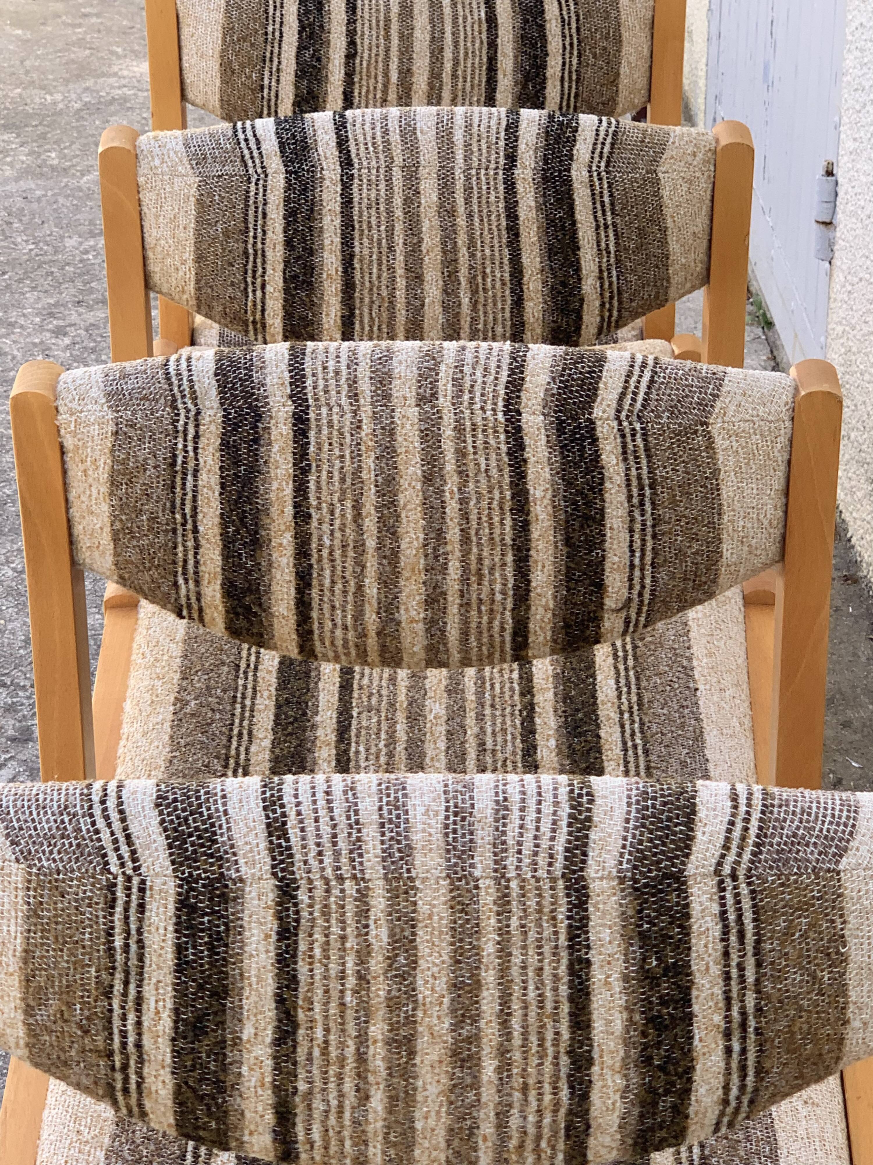 Suite of 4 chairs self beech brass and wool 1960