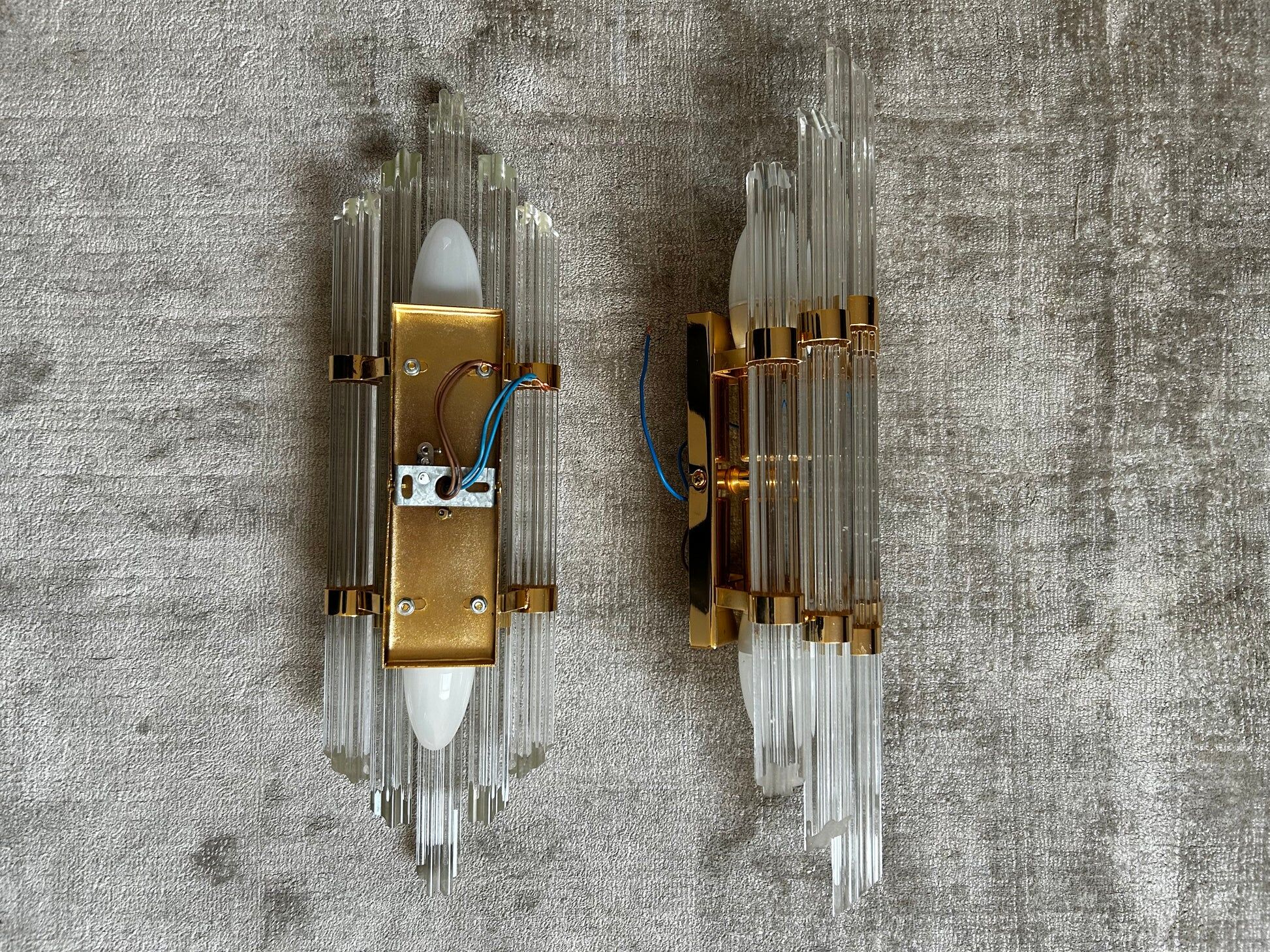 Pair of large Murano crystal sconces on gilt frame, Austria, 1970s