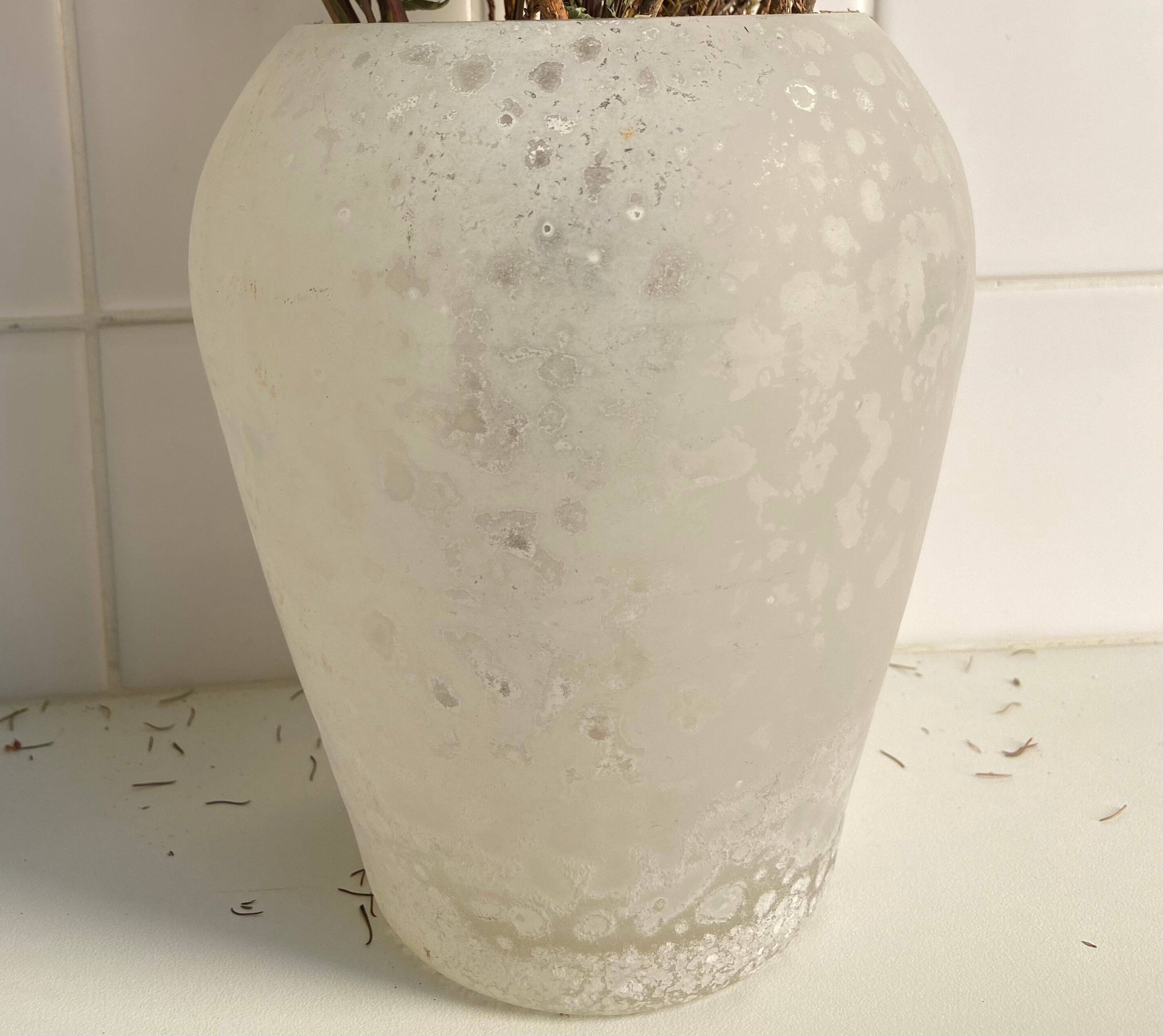 White frosted glass vase