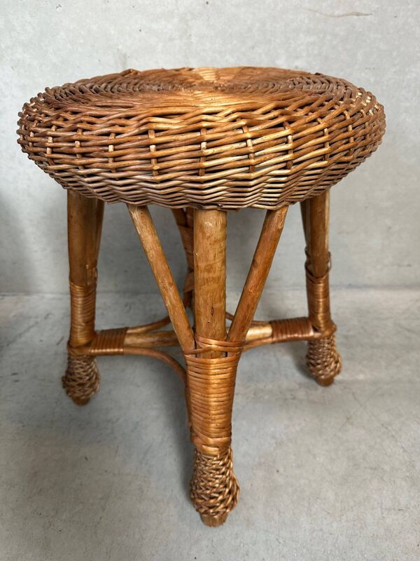 Tabouret vintage en osier / bambou