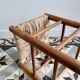 Vintage low wooden stool – Woven straw seat