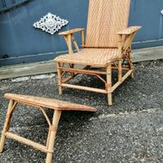 Vintage armchair lounge chair in rattan art deco with footrest and adjustable