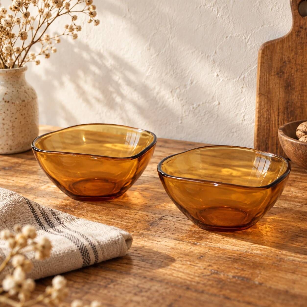 Set of 2 vintage amber glass ramekins – 1970s – Made in France