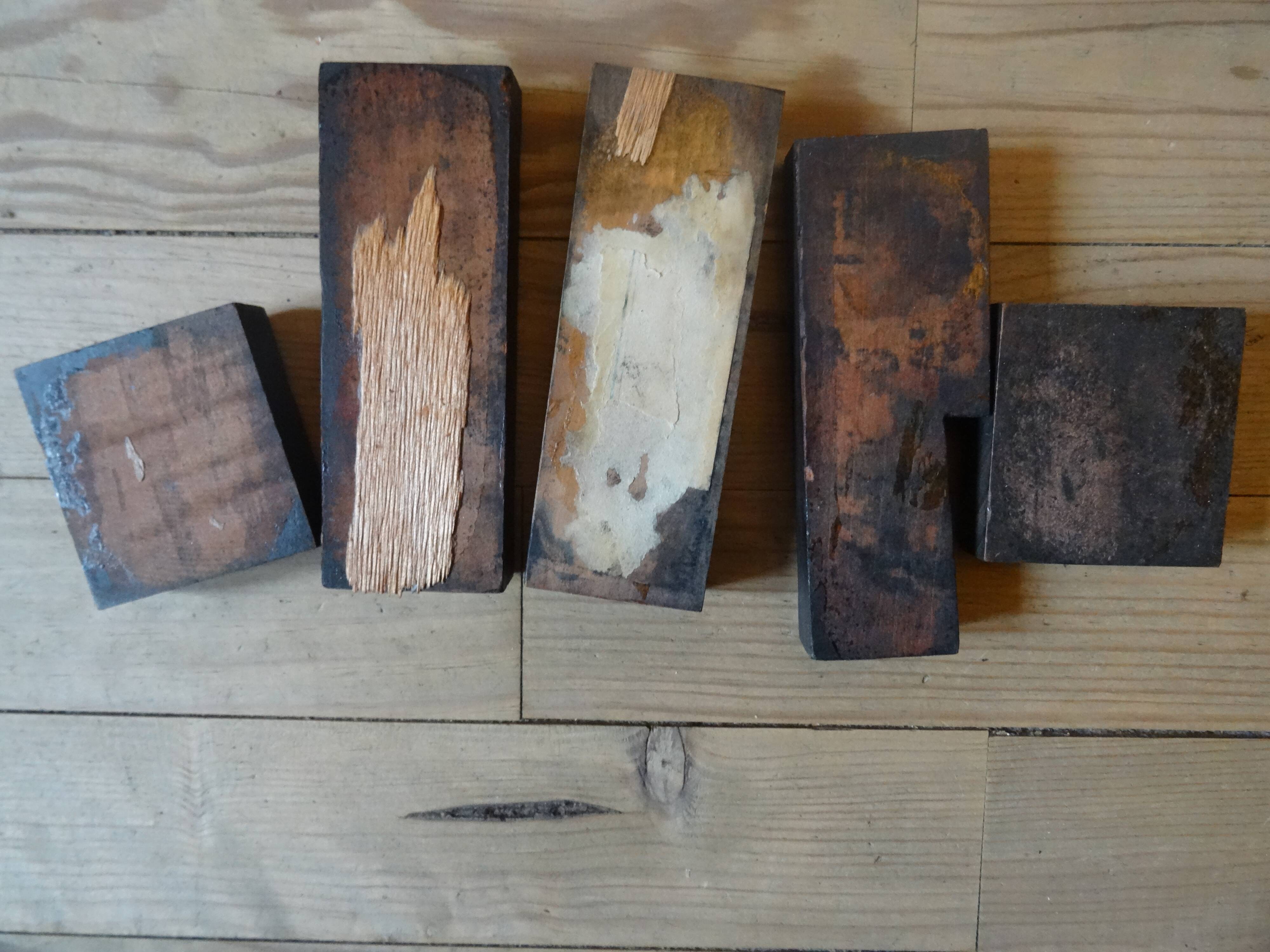 3 wooden printing letters