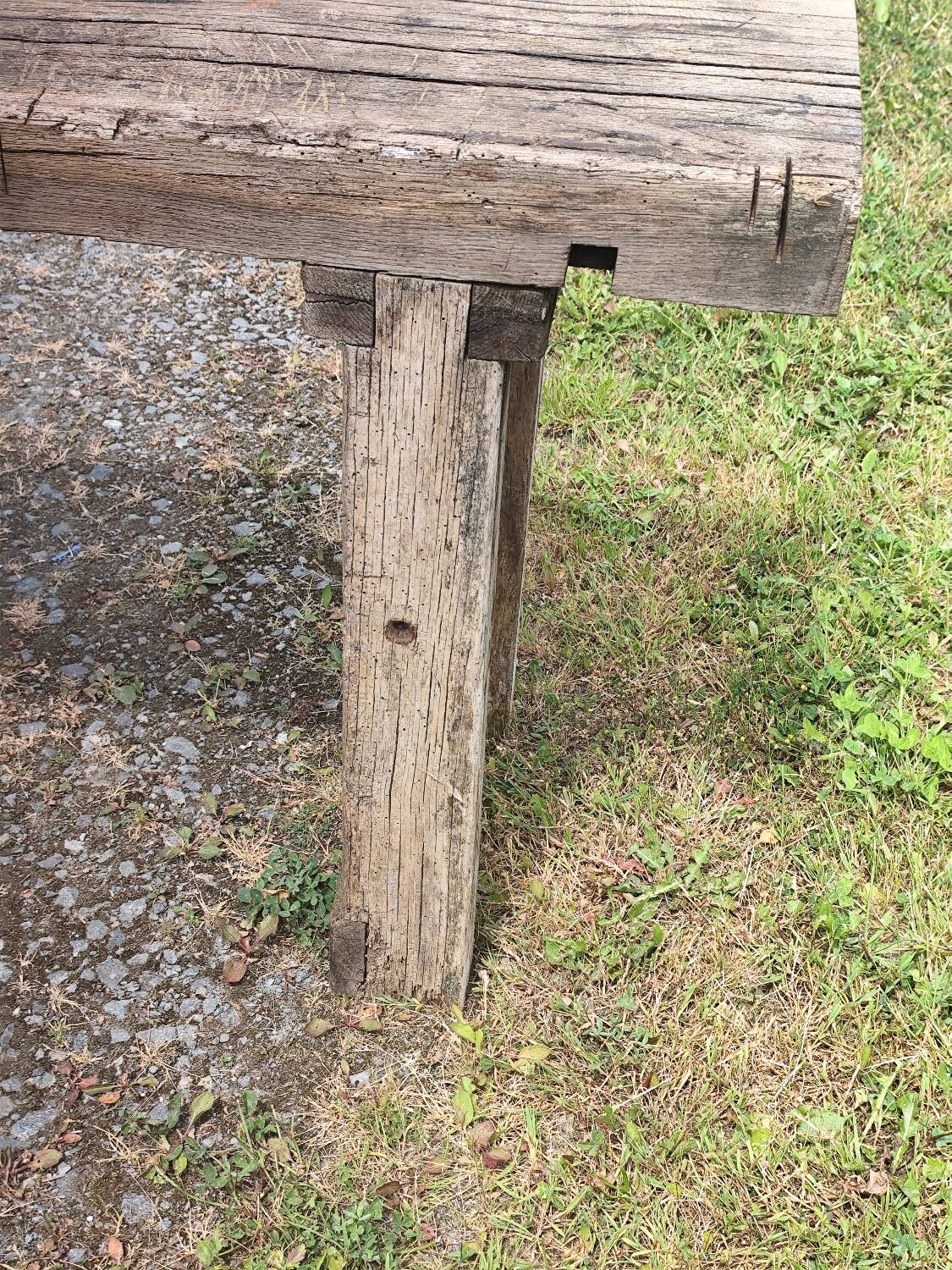 Old small 160 cm carpenter's workbench in solid oak