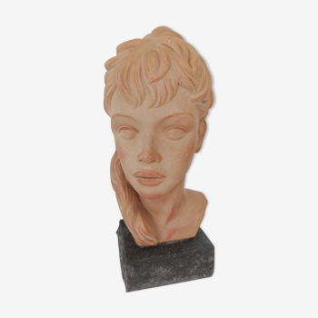 Tête de femme plâtre patinée terre cuite Salvatore Melani. Sculpteur italien 1902 - 1934