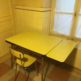 Yellow formica table with extensions and 1 chair