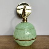 Vintage tulip wall lamp in mint green and gold Clichy glass