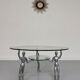 Table basse verre et métal design années 80 personnages métal vintage
