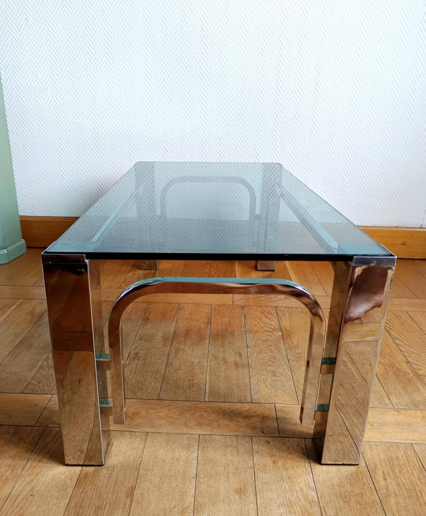 1970s chrome metal designer coffee table