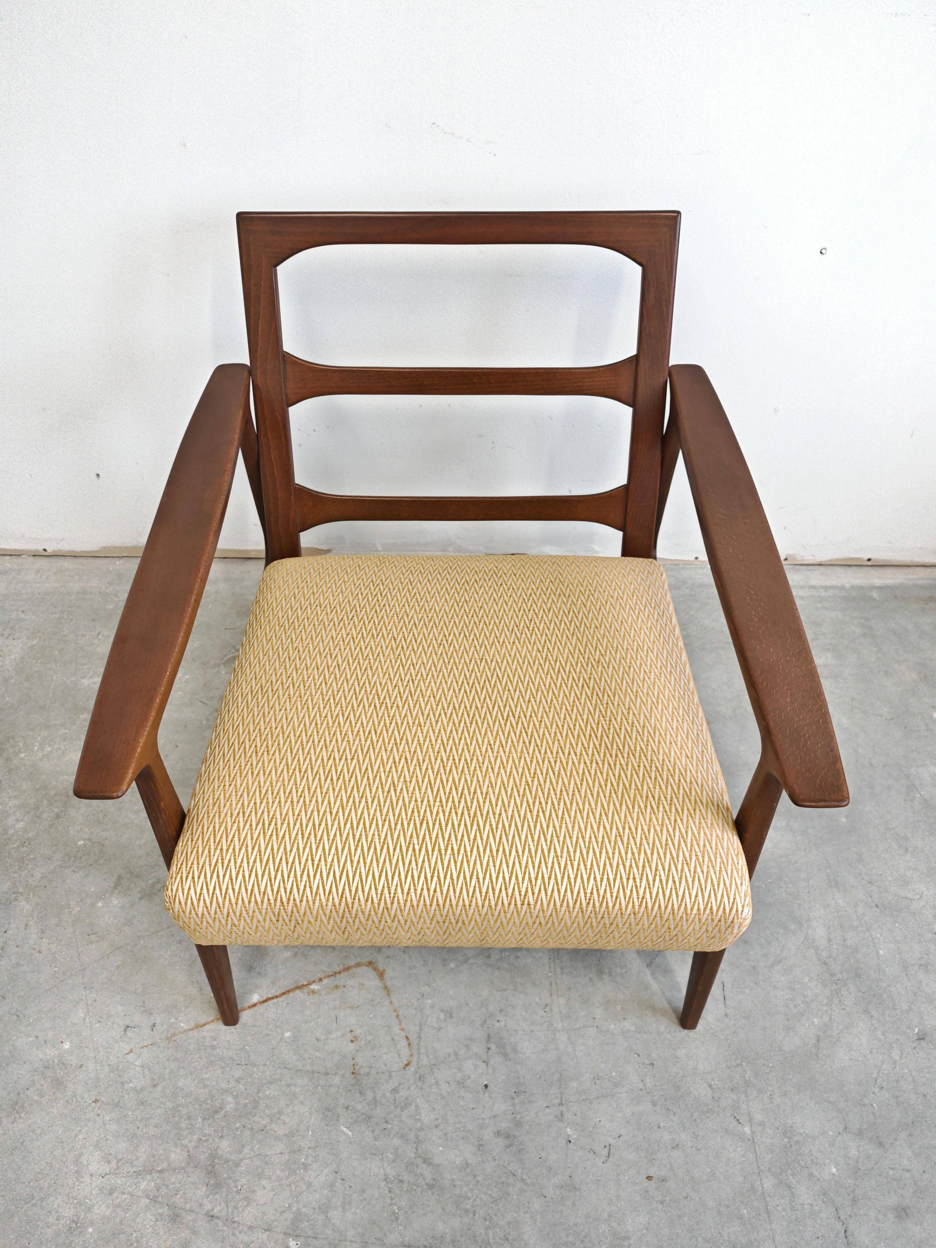 Mid Century Modern armchair in beech with zig-zag fabric, Denmark 1960s
