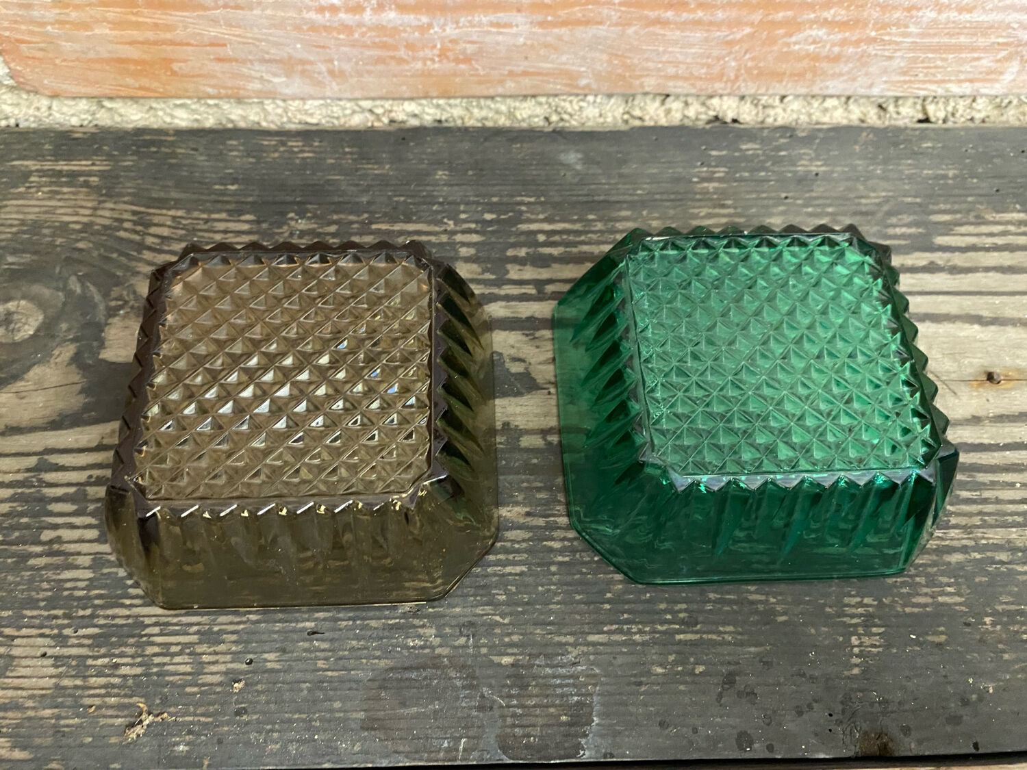 Set of 7 Antique ARCOROC Molded Glass Ramekins/Bowls, Smoked & Vintage Green