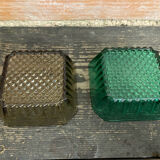 Set of 7 Antique ARCOROC Molded Glass Ramekins/Bowls, Smoked & Vintage Green