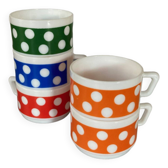 Vintage Arcopal 70s polka dot mugs