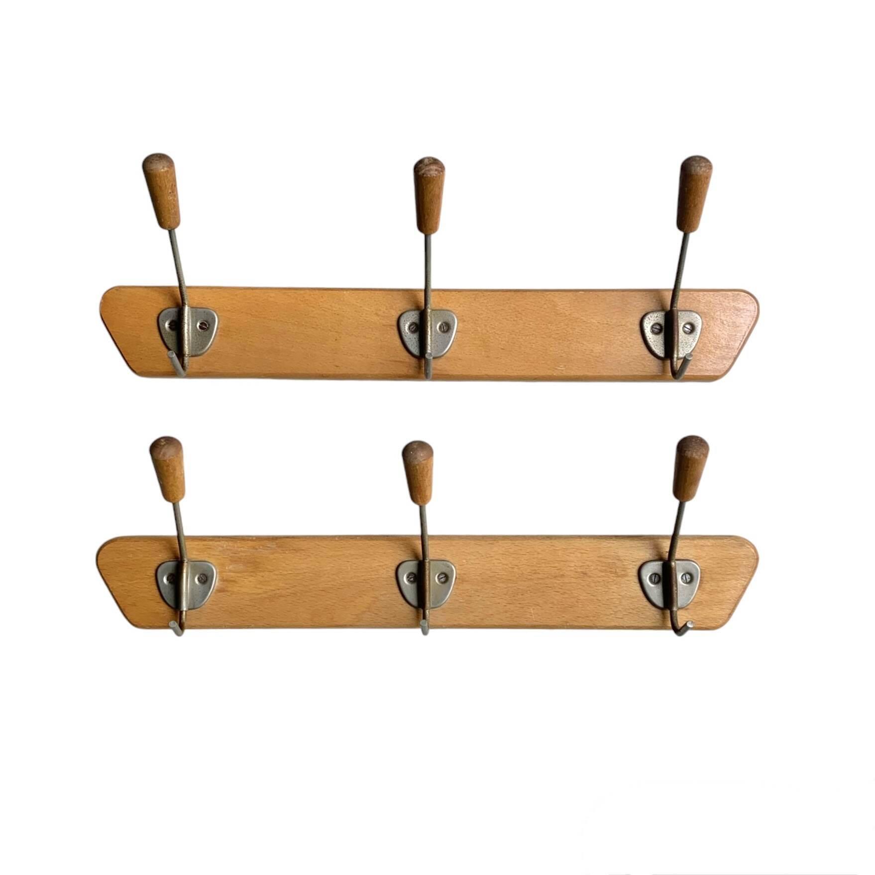 Pair of vintage wall coat racks - 3 hooks
