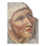 Oil on mounted paper - Portrait of a peasant woman signed, 18th century