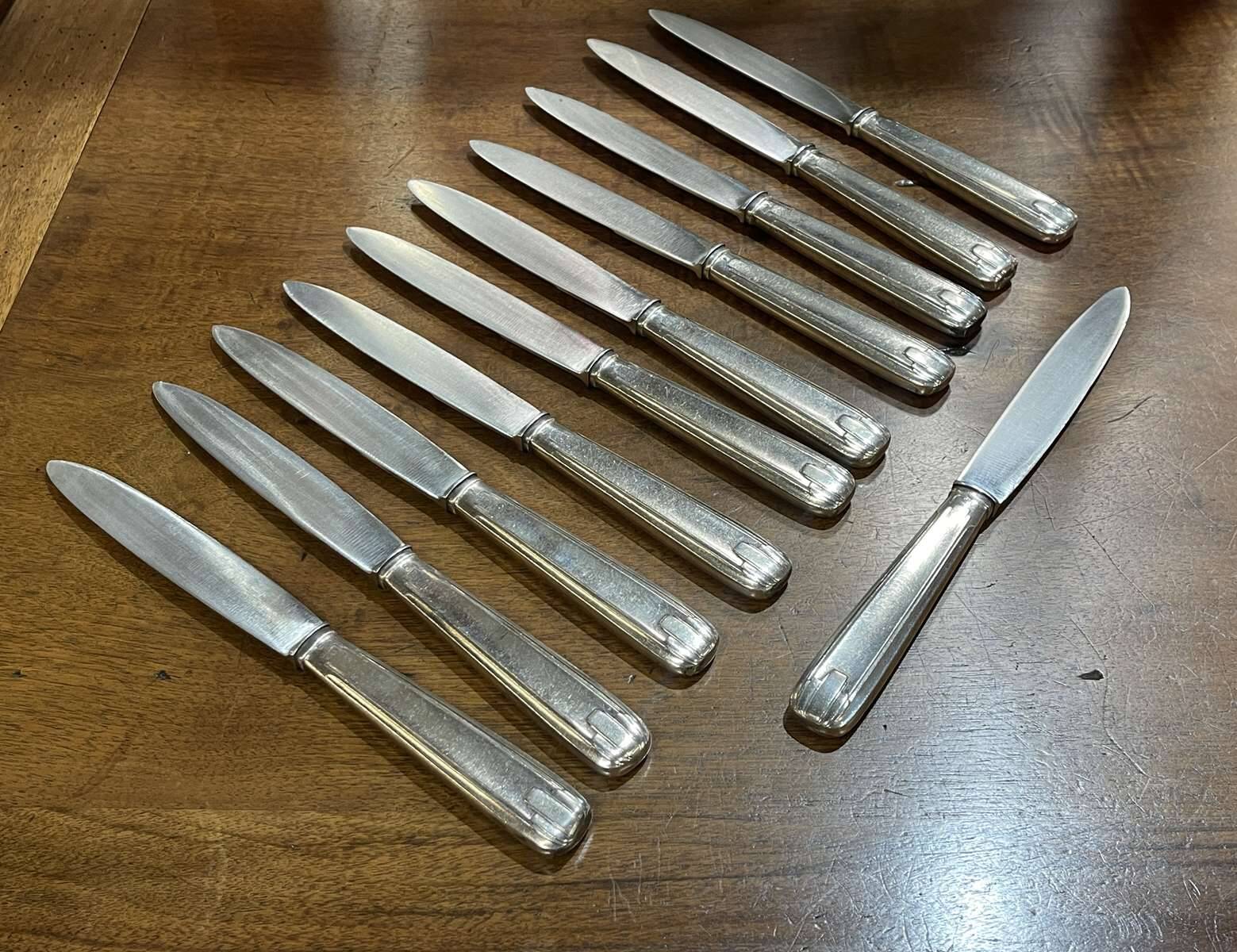 Set of 11 French Art Deco silver plated knives