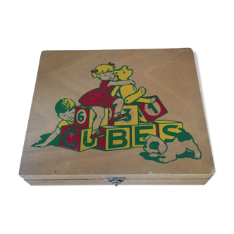 Boite de jeux de 30 cubes en bois éducatifs vintage