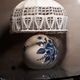 Hand-painted porcelain lamp varnish and crack, crochet-made lampshade, h 48x30cm