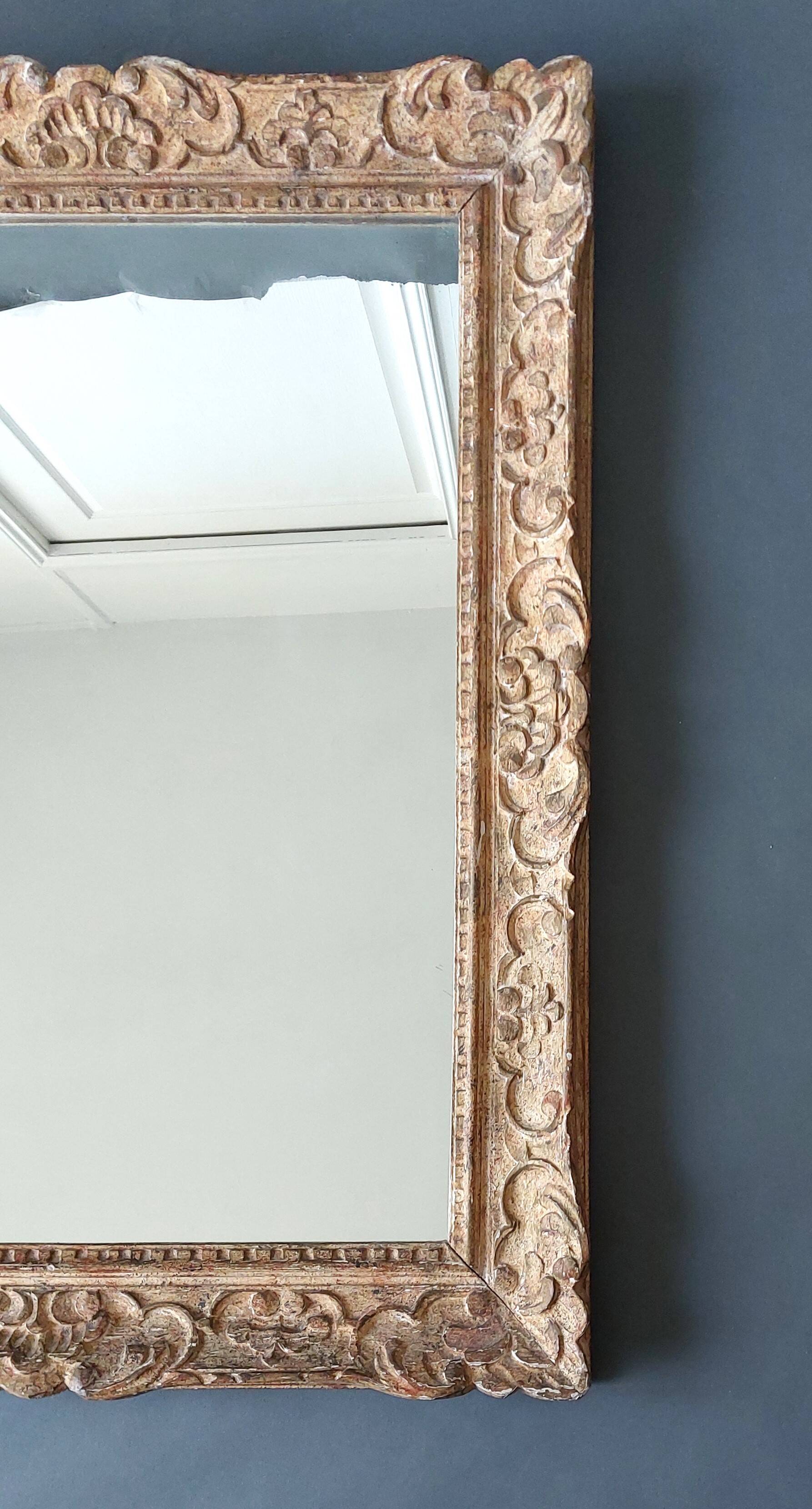 Large Montparnasse rocaille style frame in carved wood mounted in mirror.