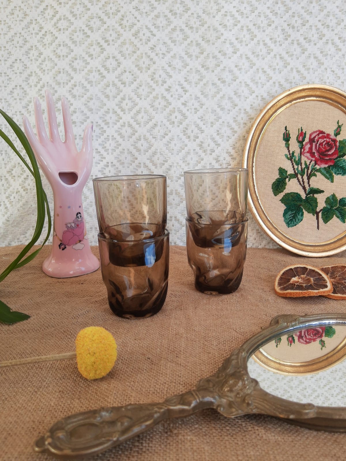 Set of 4 vintage 70s smoked glasses