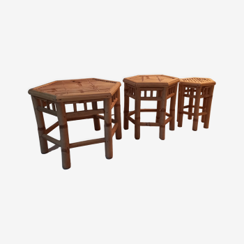 Tables gigognes en bambou rotin vintage italie années 1970