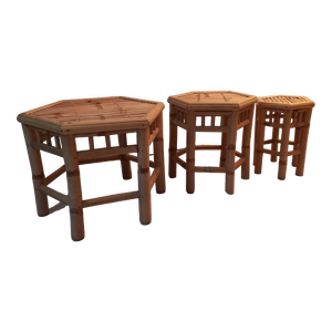 Vintage rattan bamboo nesting tables italy 1970s