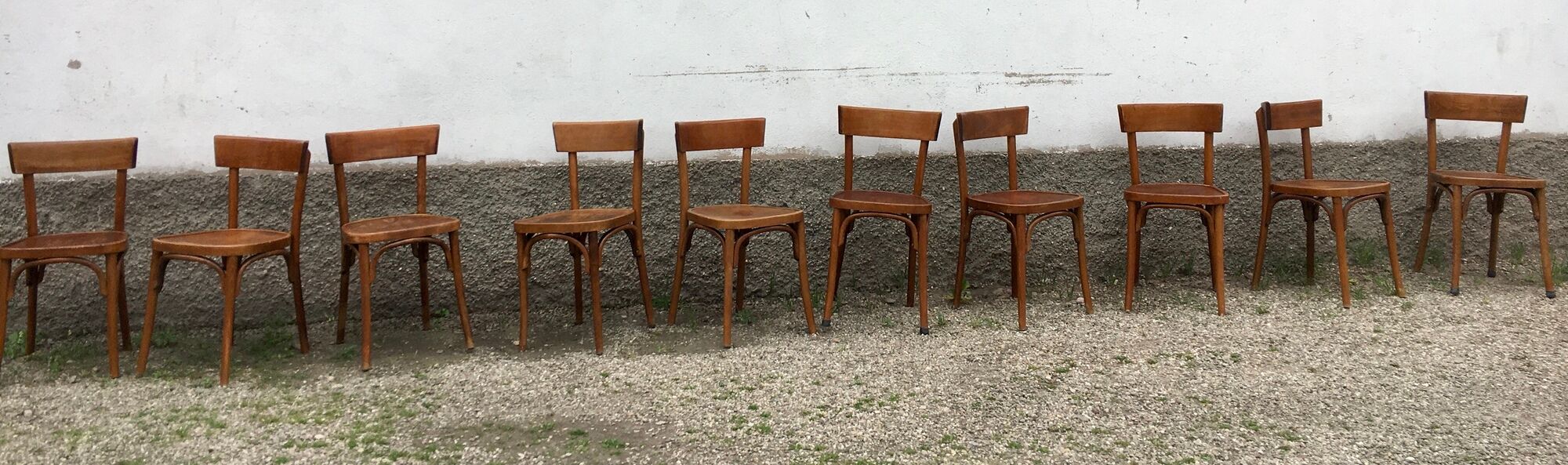 Series of 10 vintage bentwood curved wood bistro chairs