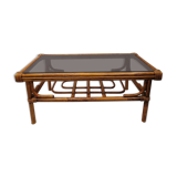 Rattan coffee table and smoked glass, 70s
