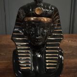 Black ceramic sphinx or pharaoh lamp 1980 brown lampshade