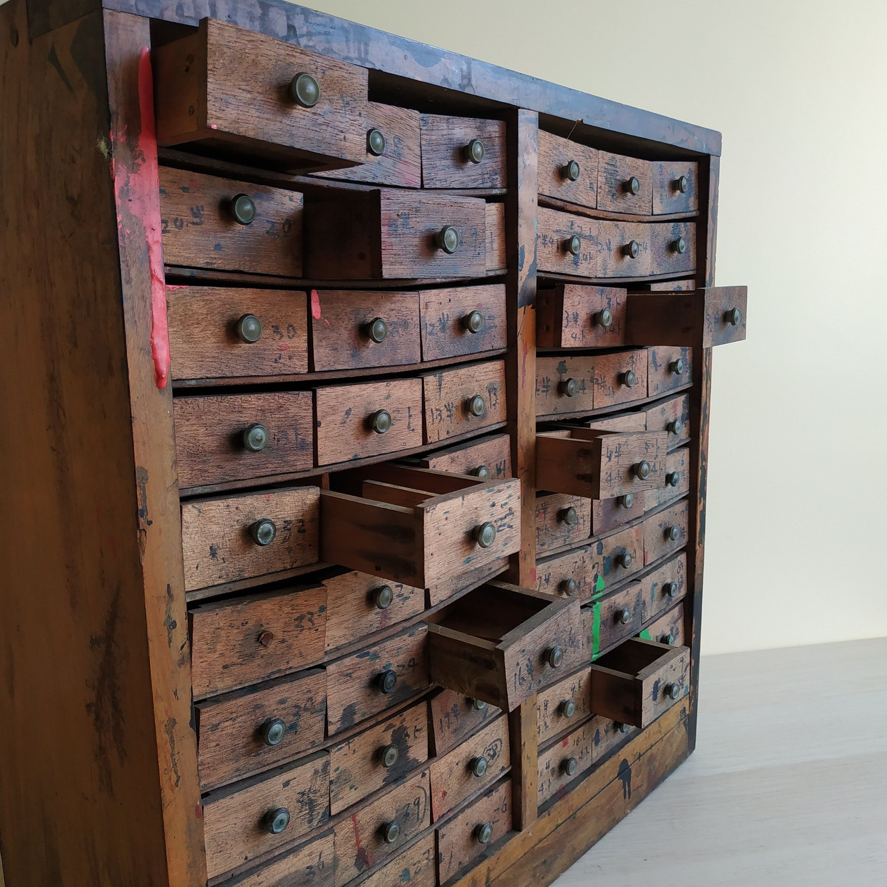 Small craft furniture, 60 drawers, circa 1950