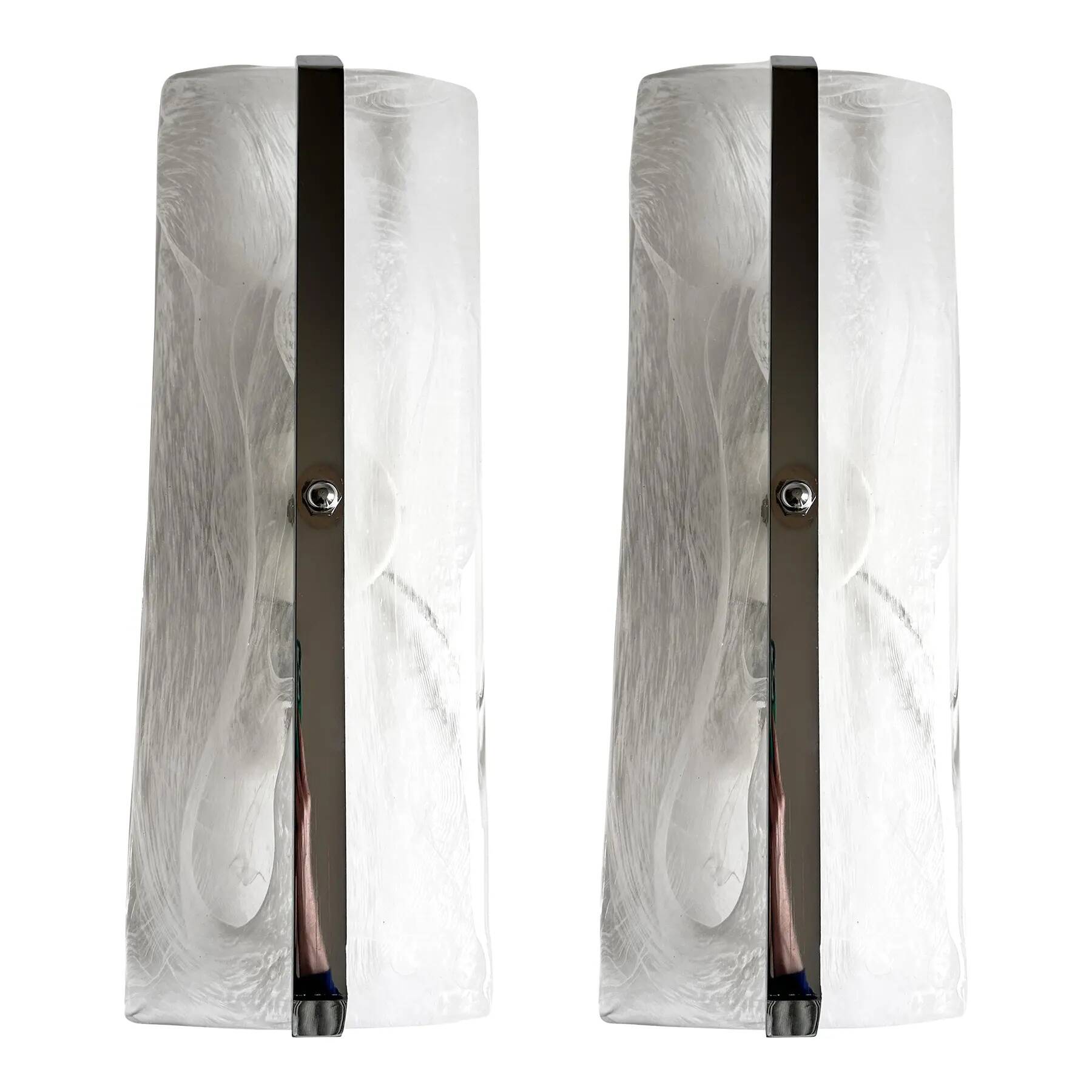 Contemporary Rectangular Venied-White "Alabastro" Murano Glass Chromed Wall