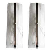 Contemporary Rectangular Venied-White "Alabastro" Murano Glass Chromed Wall