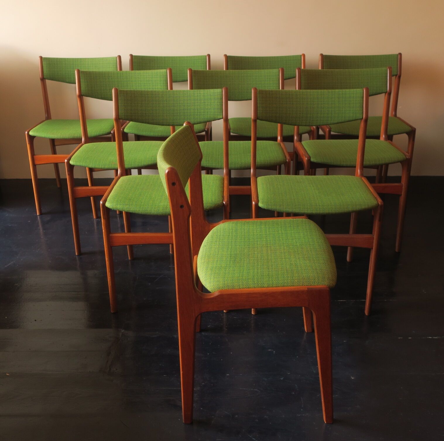 Set of 10 danish teak dining chairs by Erik Buch, 1960